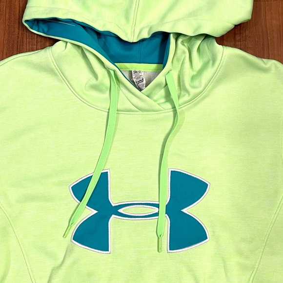 Under Armour Neon Green Pull Over Hoodie Jacket Cold Gear Semi Fitted Size Small - Picture 4 of 8